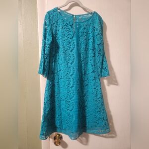 Julian Taylor Turquoise Lace Long Sleeve Dress